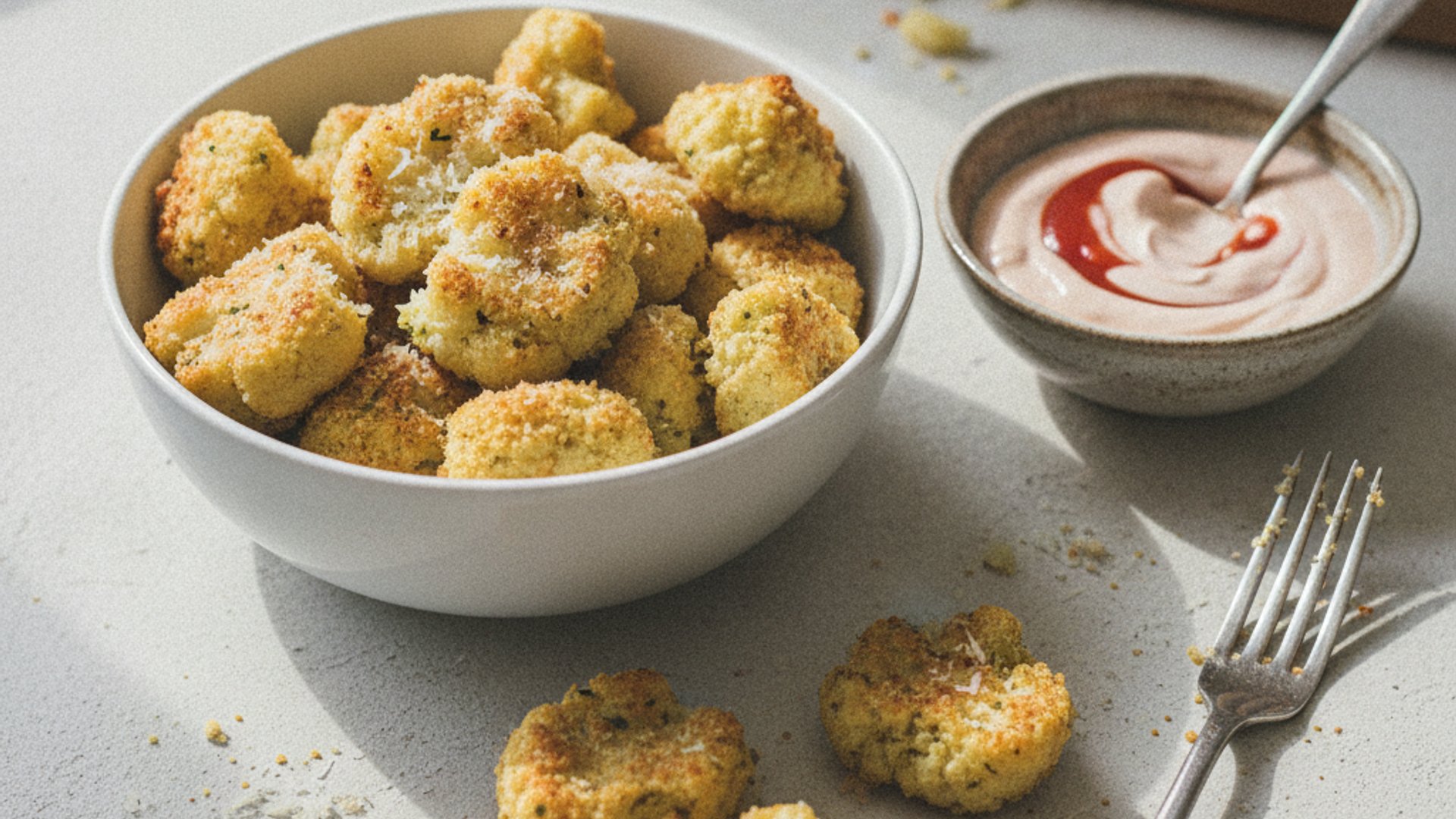 Blumenkohl-Nuggets aus dem Ofen mit Ketchup-Joghurt-Dip