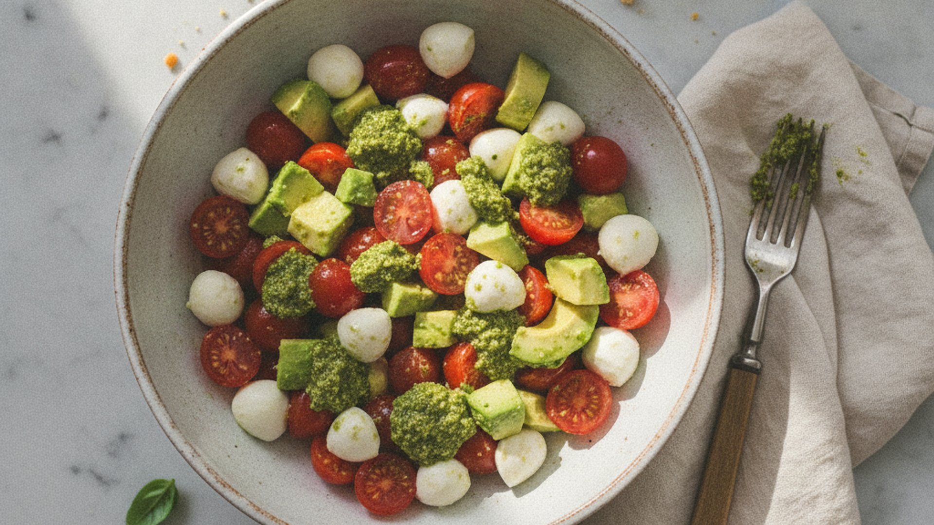 Caprese-Bowl mit Avocado & Pesto