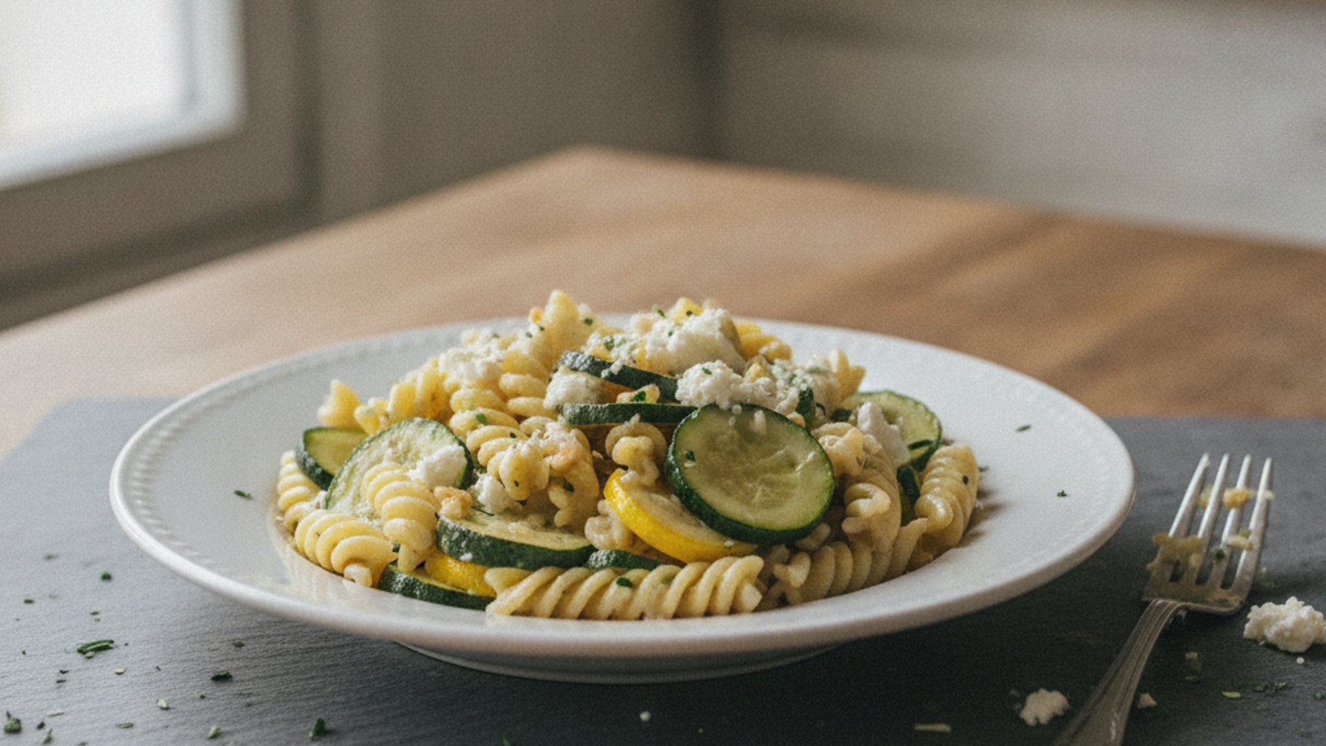 Pasta mit Zucchetti und Ziegenkäse