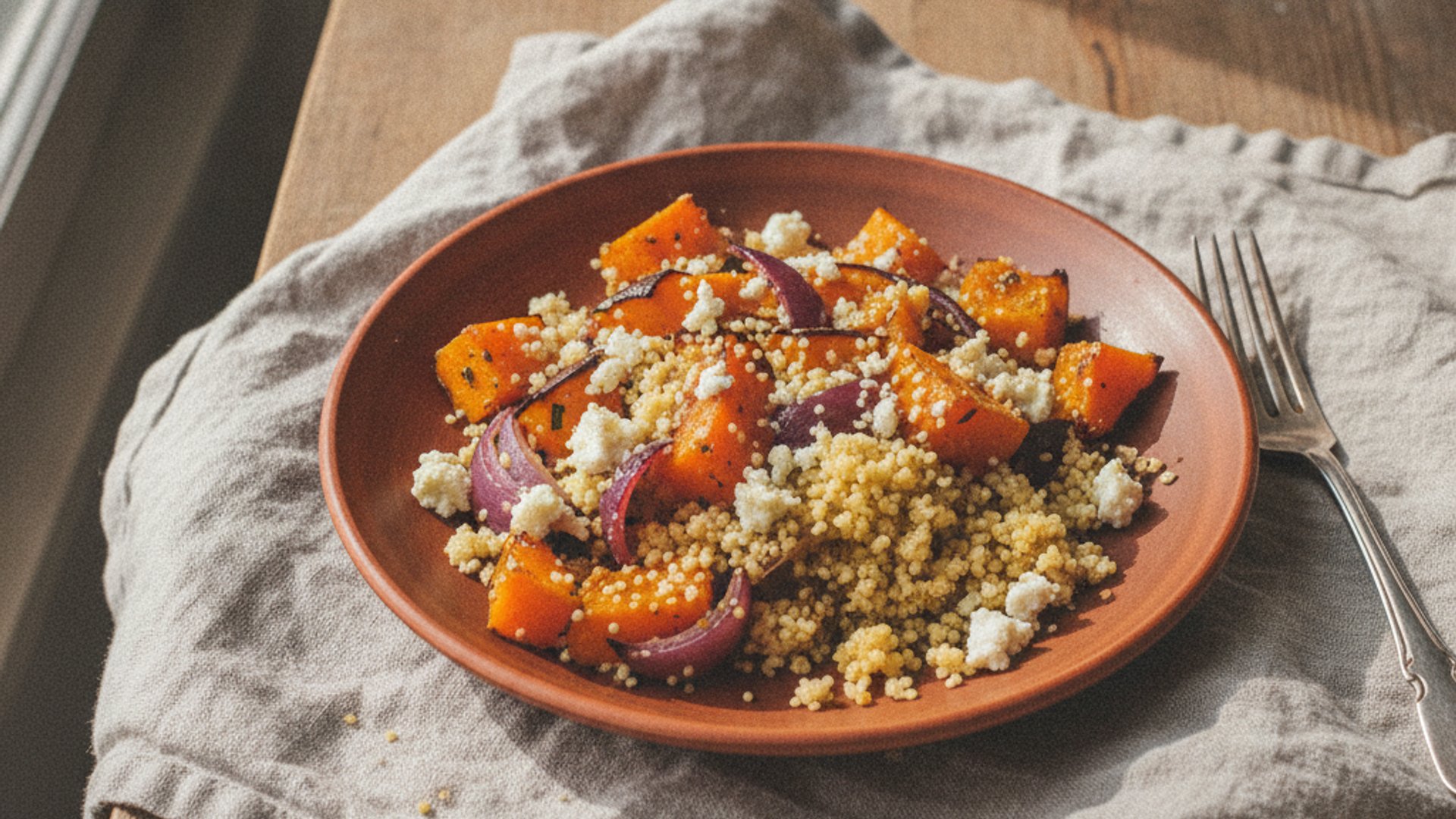 Kürbis-Ofengemüse mit Feta & Couscous