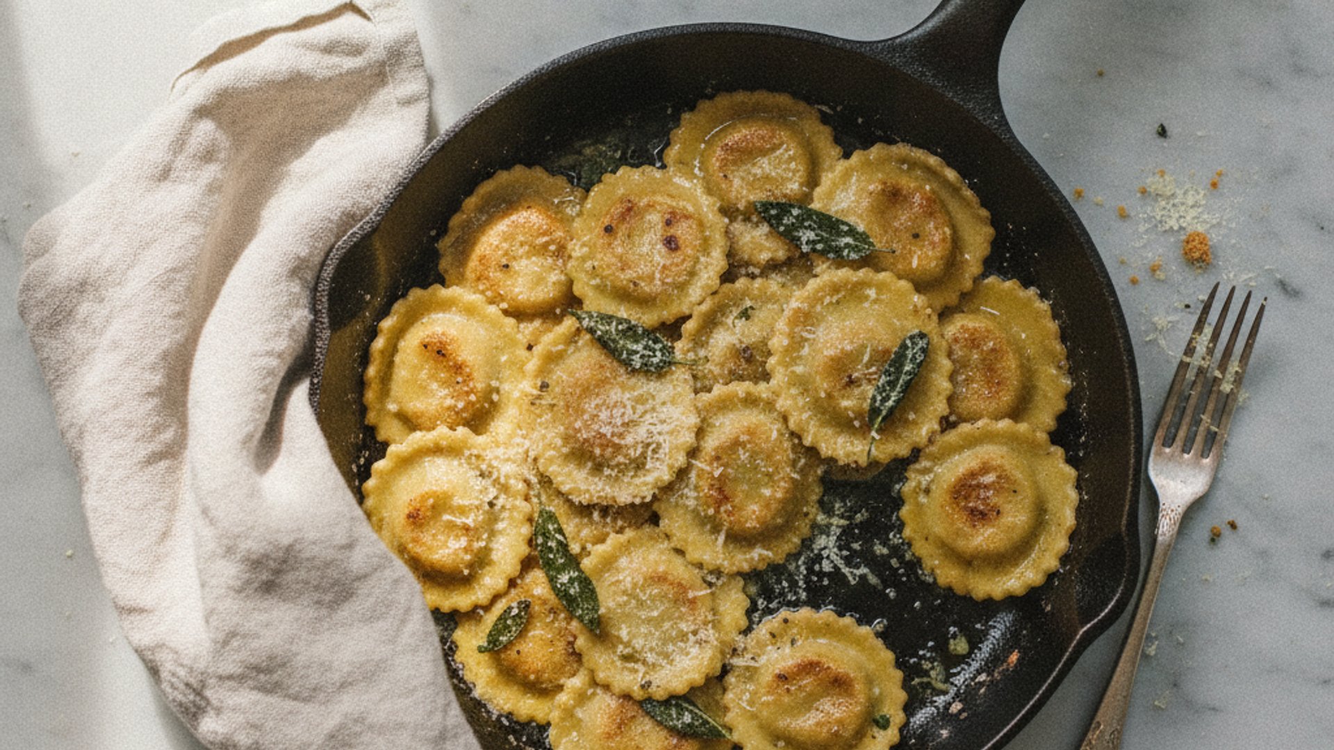 Ravioli-Pfanne mit Salbeibutter & Parmesan