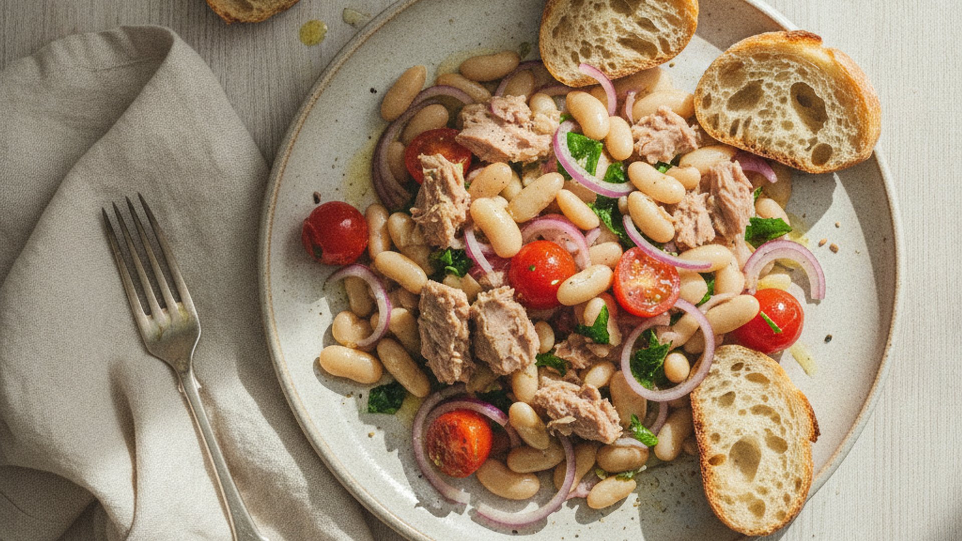 Thunfisch-Bohnen-Salat mit Brot