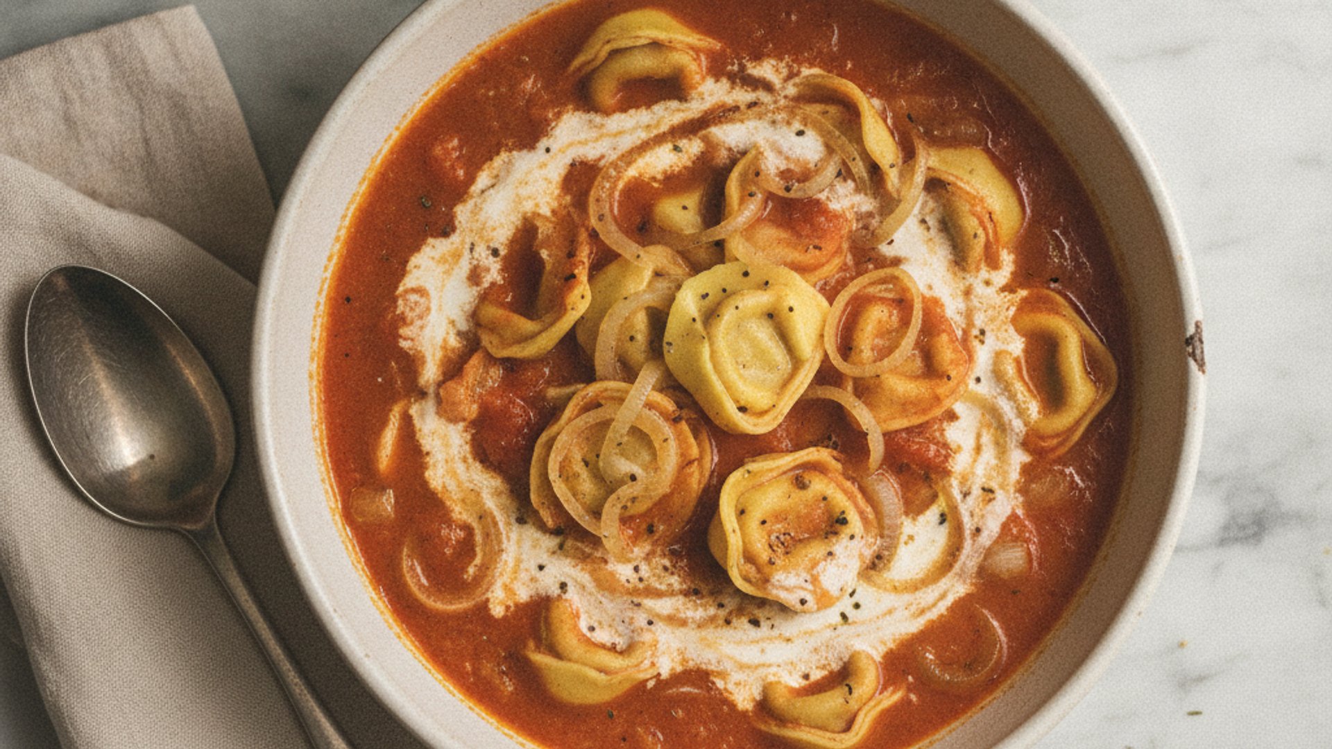 Schnelle Tomatensuppe mit Tortellini-Einlage